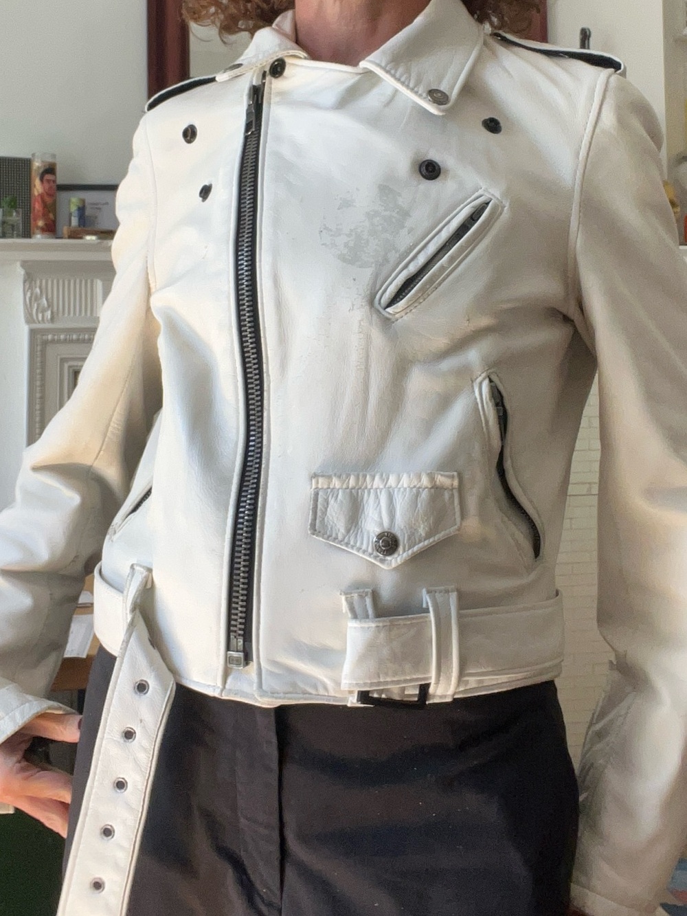 Schott NYC Off-White Leather Biker Jacket